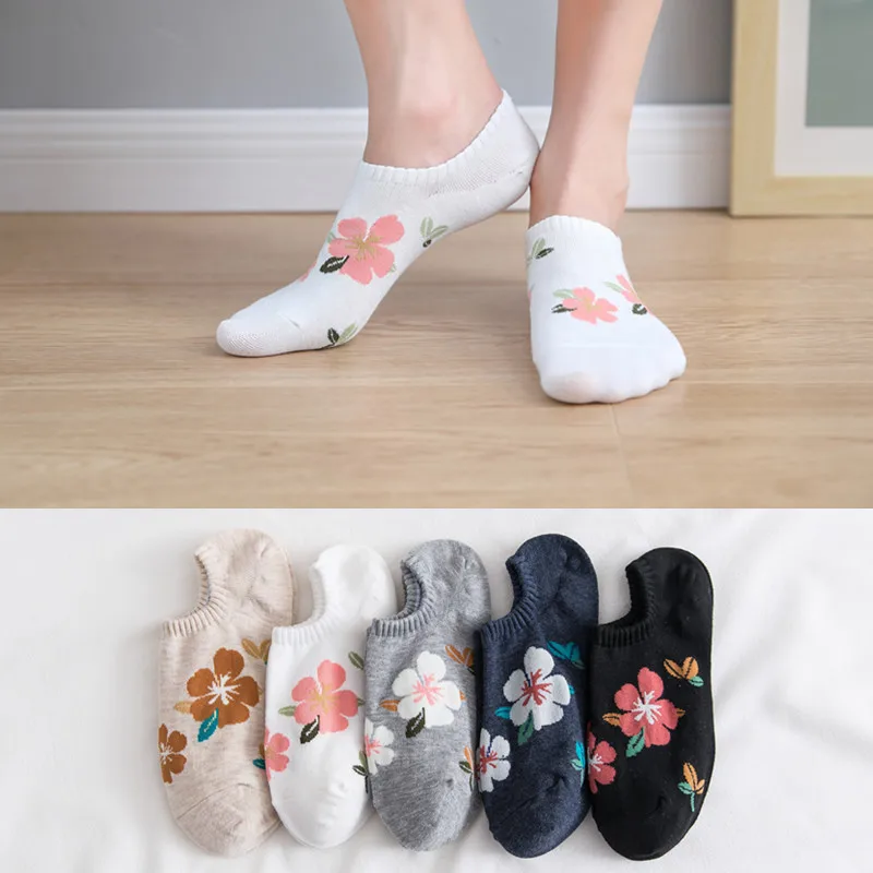 6 Pairs Women Sock Cotton Socks Fashion Flowers Hidden Socks No Show Socks Boat Sock Breathable Low Cut Socks Ankle Sock Invisib