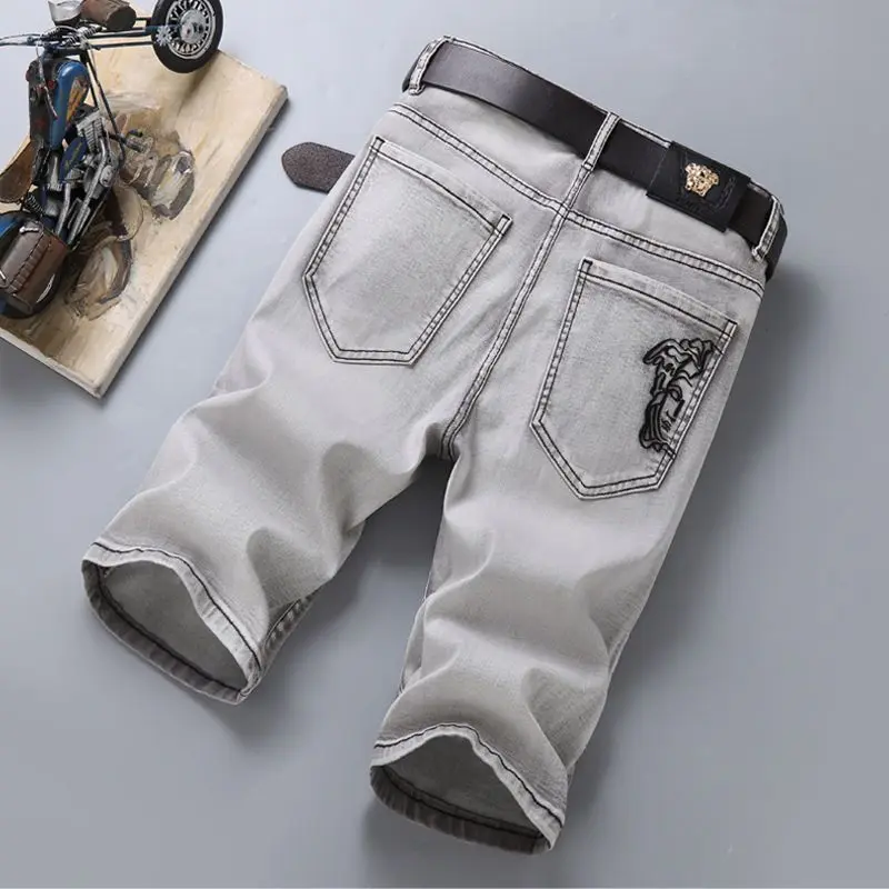 High-Quality Korean Style Clothes Men's Summer Casual Denim Knee Length Boyfriend Shorts Gray Harajuku Fashion Cotton Trousers