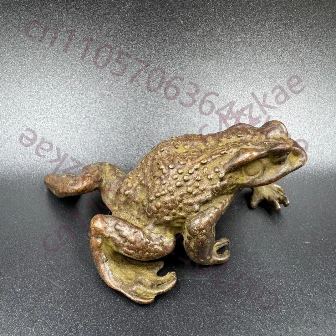 China Antique Copper Collection Toad Small Statue Tea Pet Lucky Wealth Ornament