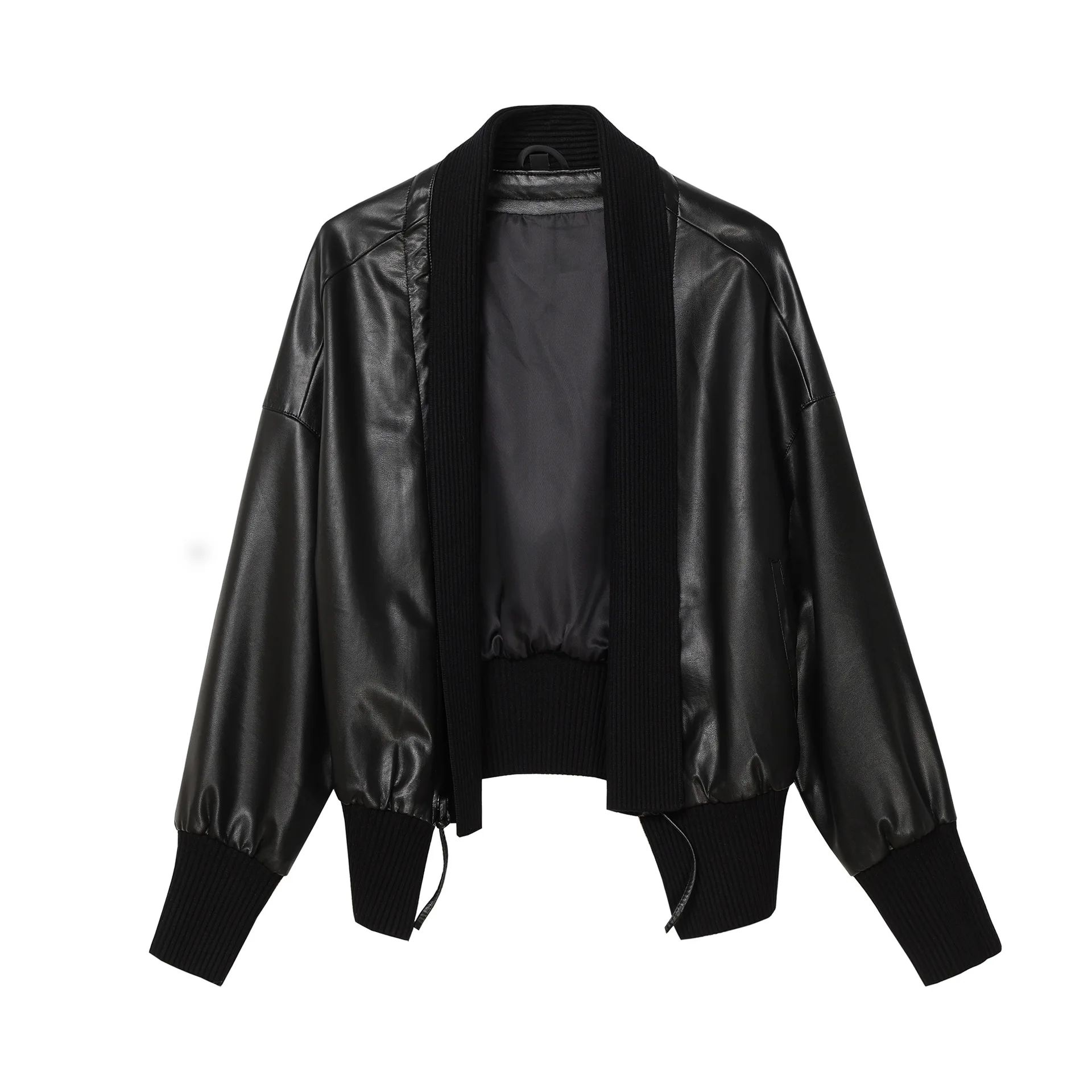 PinkyIsBlack-Blouson en cuir PU femme, court, décontracté, épissé, à la mode, printemps-automne 2023