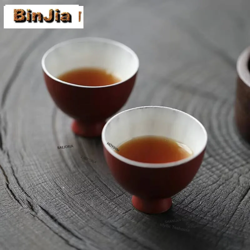 45ml Master Handamde  Lacquer Craft Series Tea Cup Red Galze High Foot Master Cup Creative Tasting Small Mug Wine Bowl Dinkware