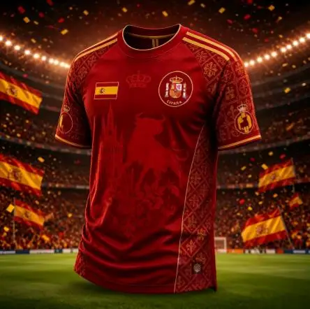 Men's Quick Dry Football Jersey  Red Spain Golden Bull Cathedral Embossed Print Soccer Fan Short Sleeve Training Sports T-shirt
