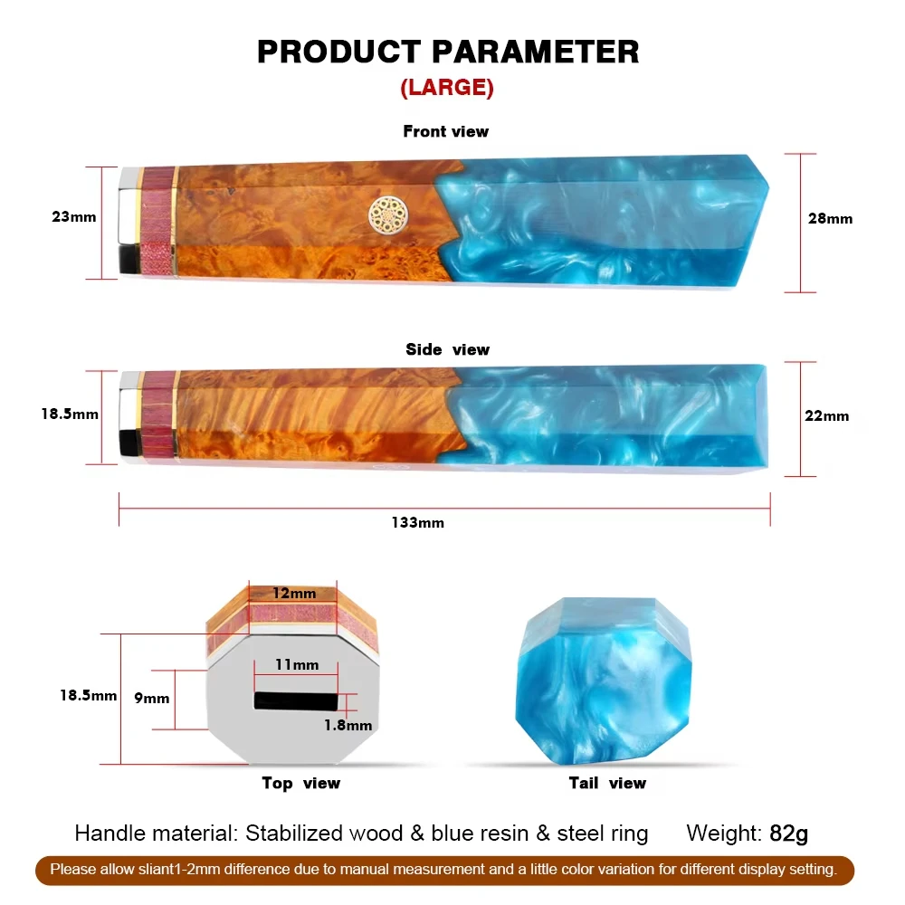 XITUO Blue Resin & Stabilized Wood Octagonal Handle Handmade DIY Replacement Supplies Chef Knife Makers Custom Handle Material
