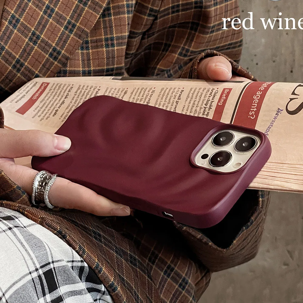 Чехол для телефона Ins Winter Wine Red с 3D складками и морщинами для iPhone 12, 13, 14, 15, 16 Pro Max, мягкие матовые чехлы для iPhone 11, задняя крышка
