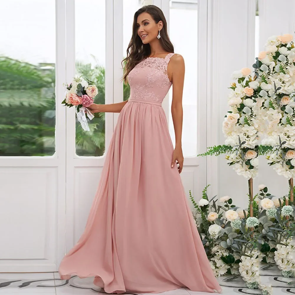 

Customized A-Line Mother Of The Bride Dresses Square Neck Sleeveless Floor-Length Prom Party Gown Lace Appliques Chiffon Evening