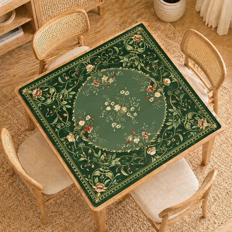 VIKAMA Dark Green Vintage Floral Diatom Mahjong Mat Super Absorbent Non Slip Large Square Game Table Pad Game Accessories