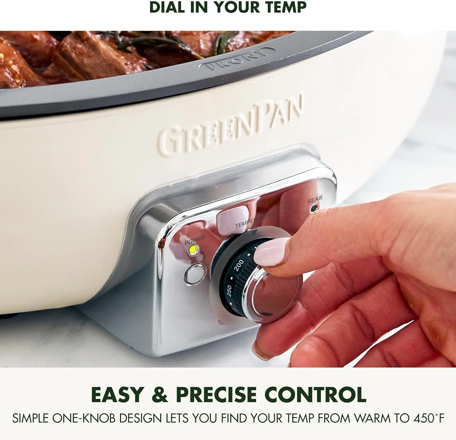 Elite 5.5QT Electric Oval Skillet, PFAS-Free Ceramic Nonstick, 1800 Watt, Dishwasher Safe Lid & Removable Crock, Adjustable Temp