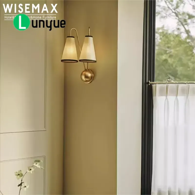 Modern LED Wall Lamp Copper Frame Fabric Upholstered Sconce for Dining Room Hotel Decoration Ambient Lighting Fixture