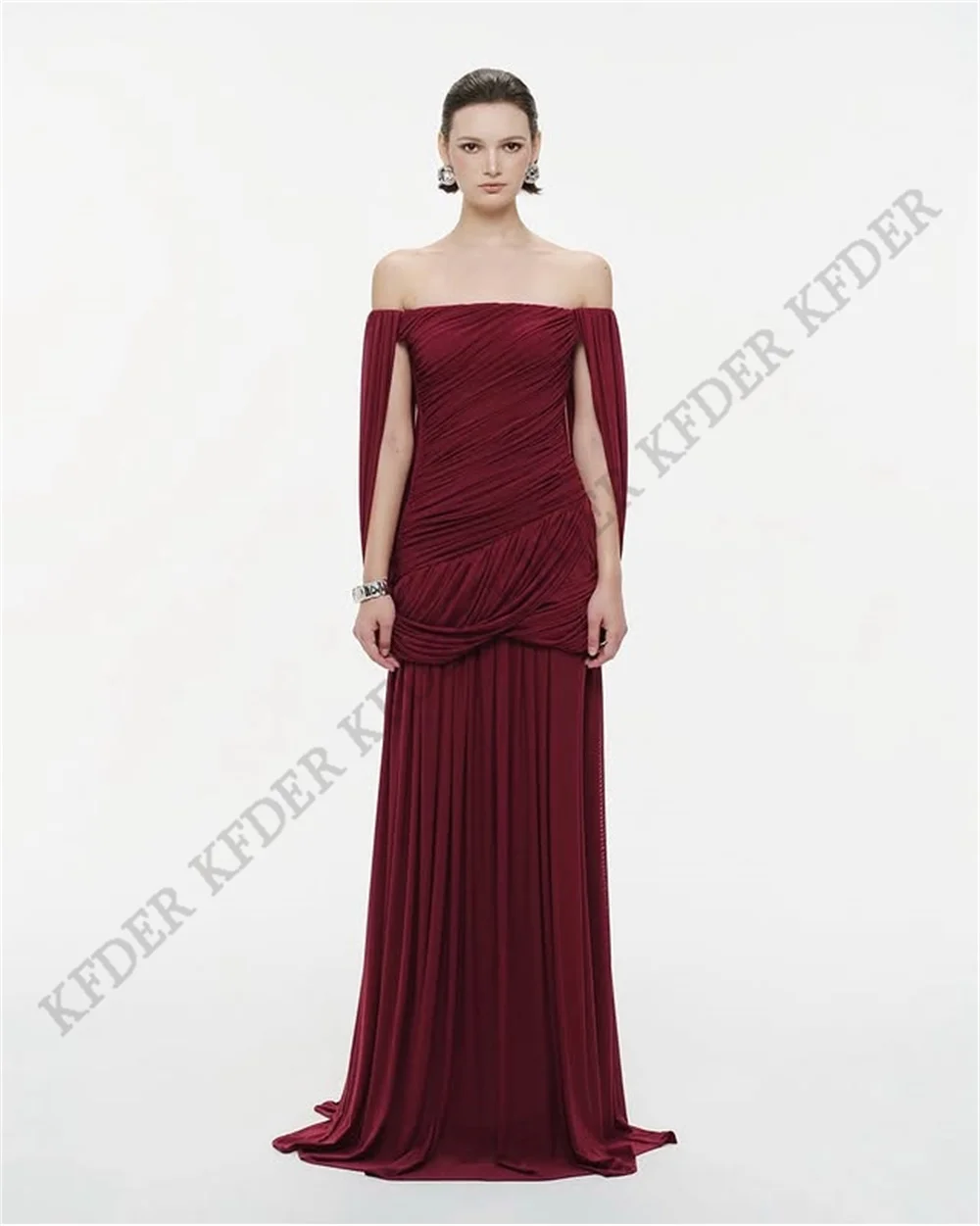 Burgundy Chiffon Long Prom Dress Off Shoulder Women's Formal Evening Gowns Vestidos De Fiesta Elegantes Customized