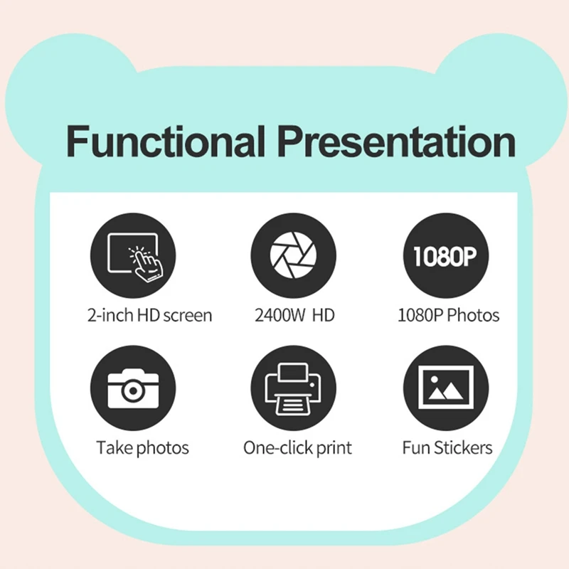 HD Printing Camera, Cartoon Mini Dual Camera, One-Buttonh Printing Camera, With 2 Rolls Of Printing Paper