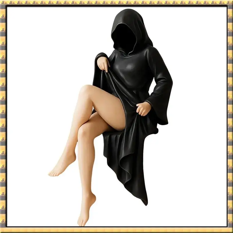 ^AT03 Top Mysterious Black Robe Figure Sculpture, Gothic Statue For Home Garden Decor, Small Elegant Halloween Figurines 8Cm