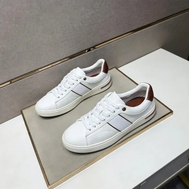 2026 New Men Handmade Lychee Grain Leather Multi Material Casual Sneakers Breathable Daily Sports Walking Holiday Gift Footwear