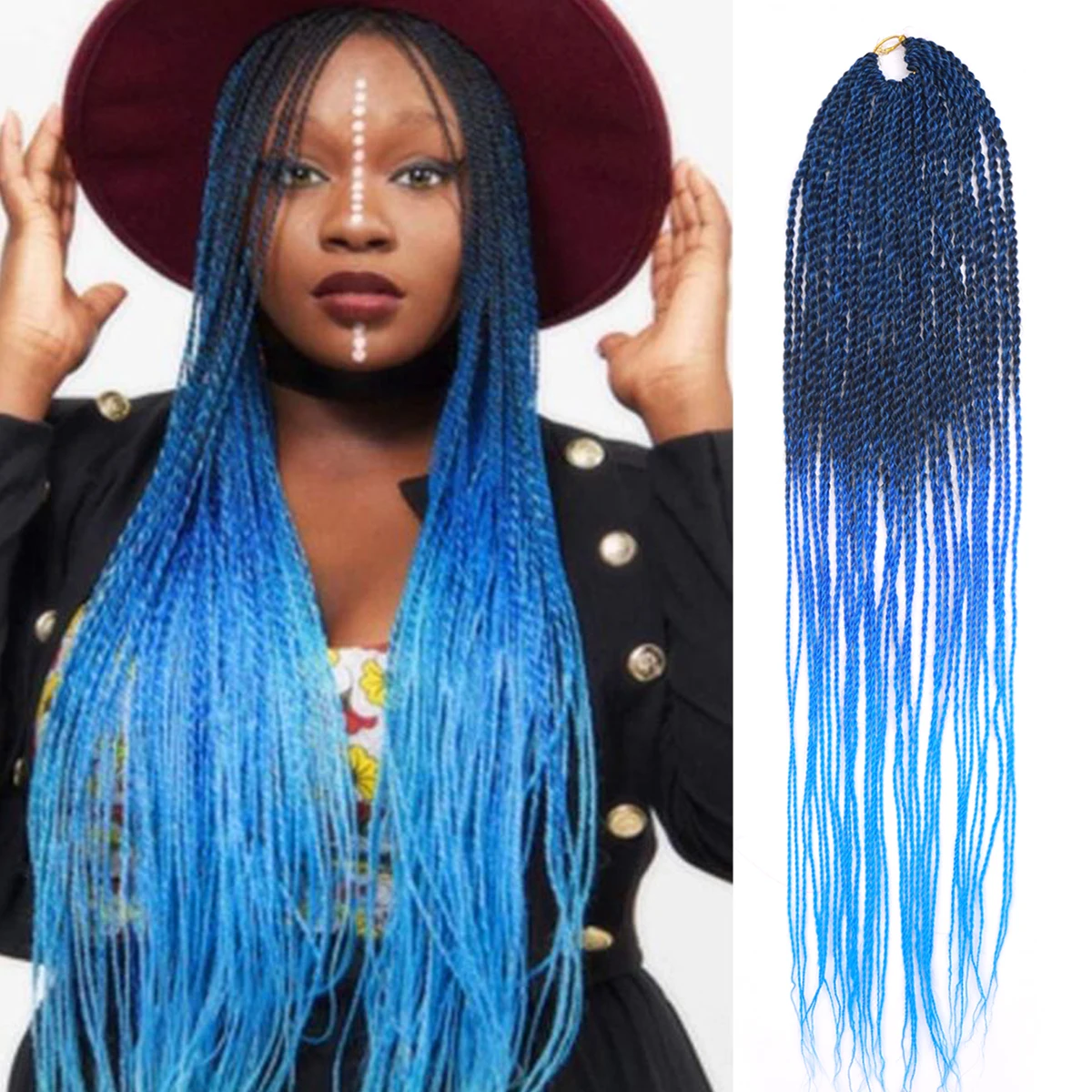 

26 Inch Senegalese Twist Synthetic Crochet Braids Thin Senegal Twists For Women Blue Ombre Braiding Hair Extensions For Daily