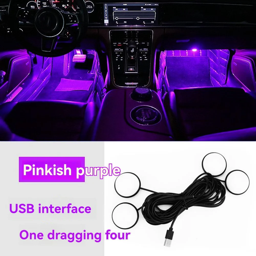 A95E-Atmosphere Light Universal Car 4Pcs Led USB Refit Decorative Foot Light Interior Ambient Lamp