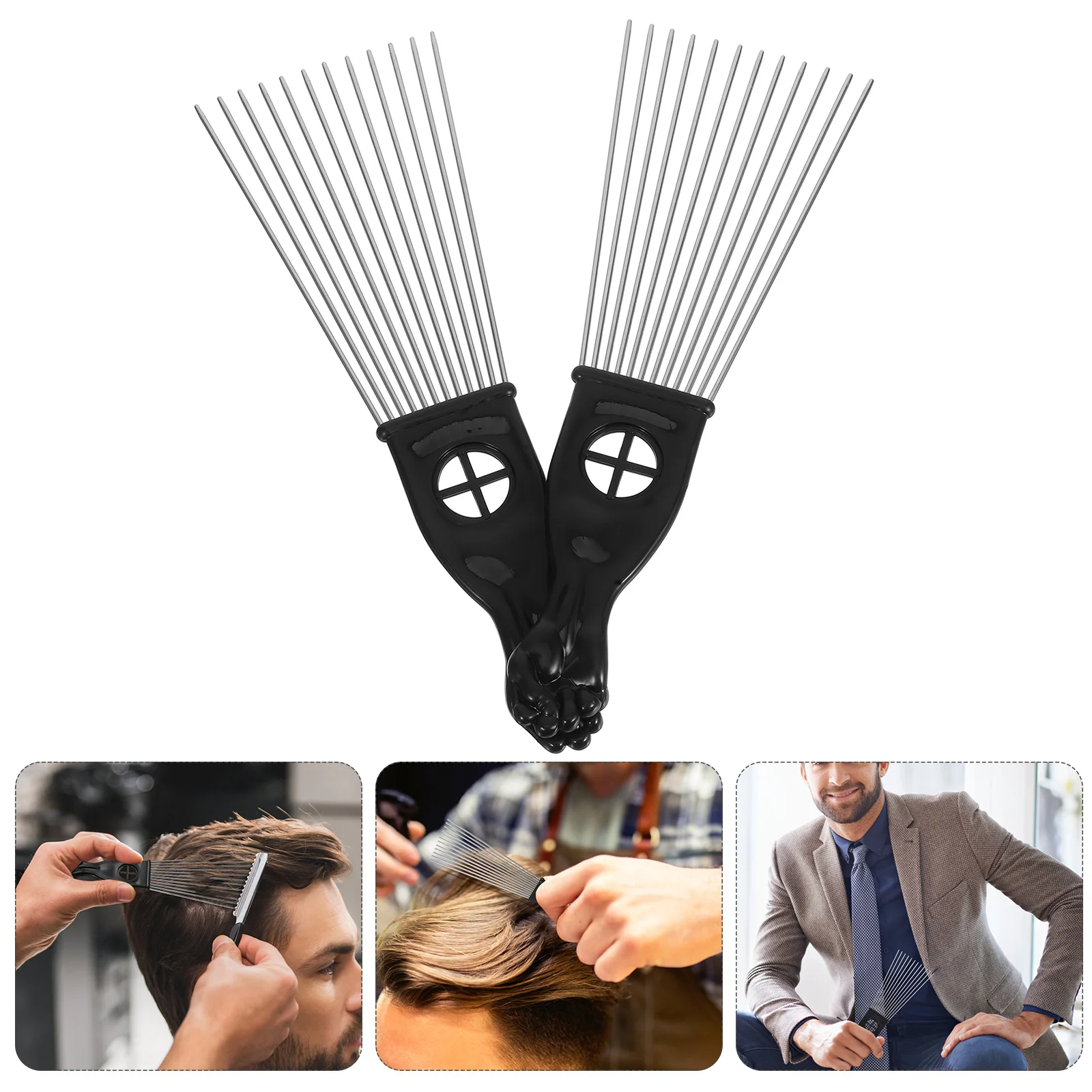 

2pcs Steel Needle Wide Tooth Detangling Rake Comb For Thick Curly Hair Smooth Polished Teeth Salon Styling Slick Comb Men Women
