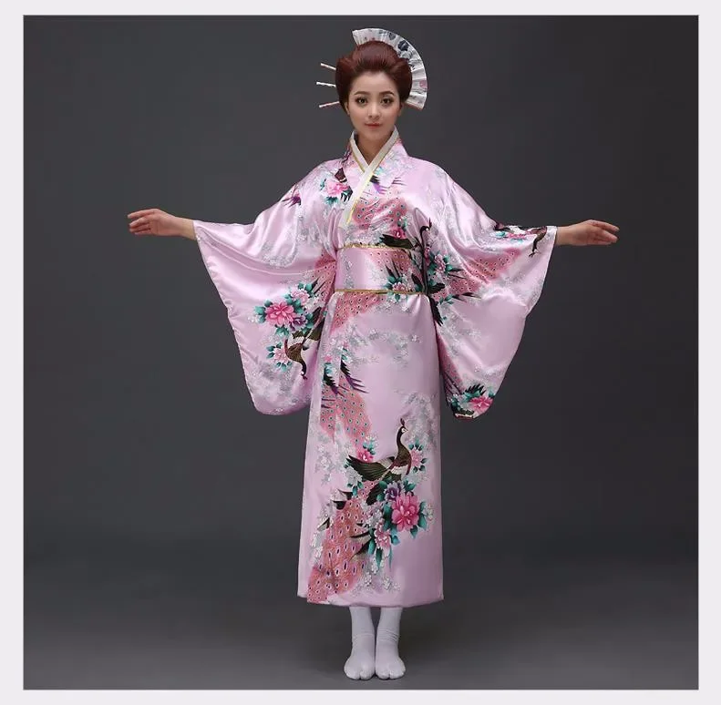 

Fashion National Trends Women Sexy Kimono Yukata With Obi Novelty Evening Dress Japanese Cosplay Costume Floral One Size
