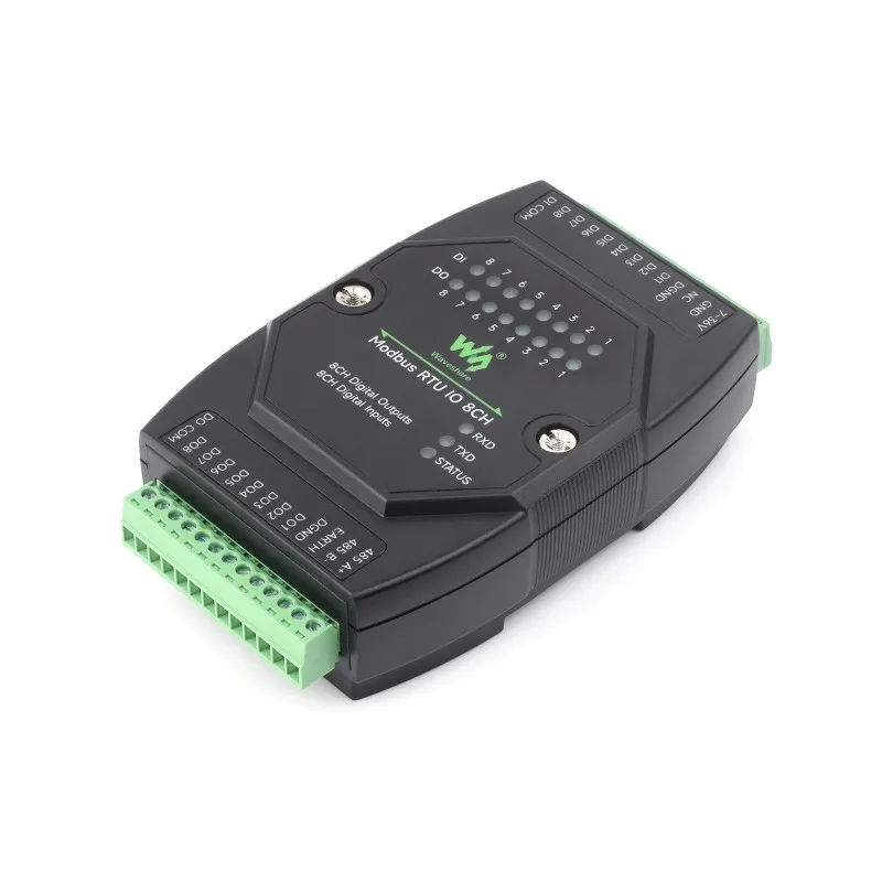 Industrial 8-Ch Digital Input & Output Module, DC 7~36V Wide Voltage Power Supply, Modbus RTU Protocol