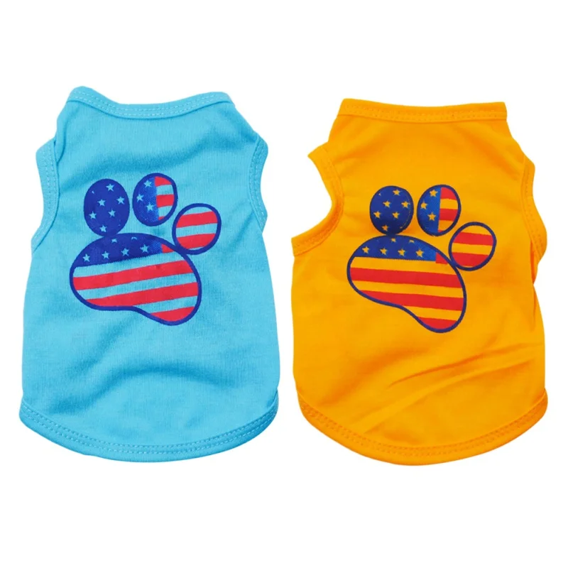 Summer Dog Clothes Pet T-shirt Cute Paw American Flag Printed Dog Vest For Small Medium Dogs Clothing Puppy Cat Vest Apparels