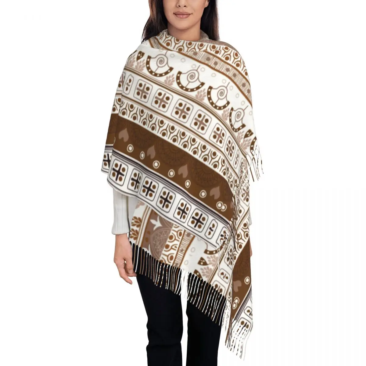 

Aztec Ethnic Scarf Luxury Brand Geometric Warm Soft Shawls and Wraps with Tassel Women Large Scarves Winter Designer Bufanda