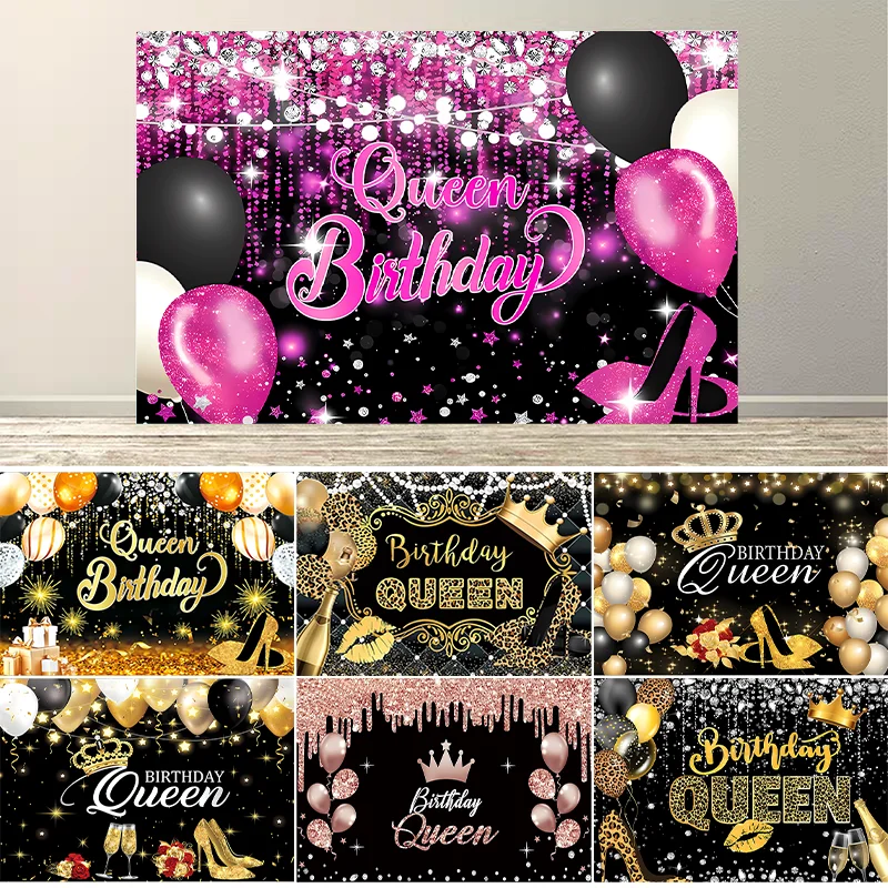 Dewprint عيد ميلاد الملكة خلفية الذهب الأسود الماس تاج الشمبانيا خلفية امرأة فتاة حفلة عيد ميلاد ديكور صور الدعامة راية