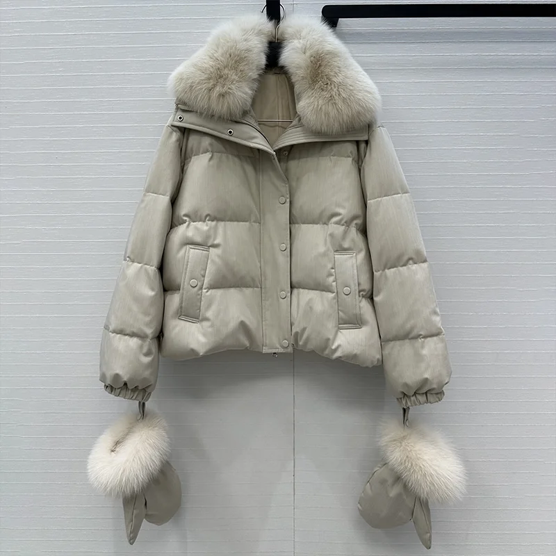 

High quality wool collar quilted down jacket for women's coat, winter clothing, with gloves popular jacket 251107142