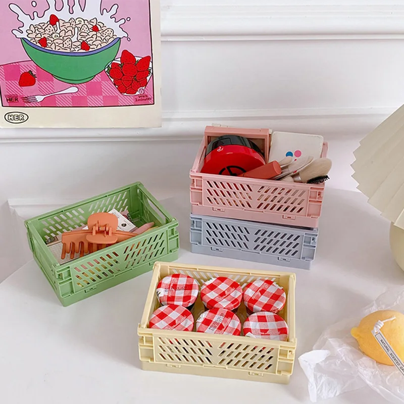 Mini DIY Folding Plastic Desktop Stationery Organizer Storage Box Large Capacity School Office Household Desk Storage Basket