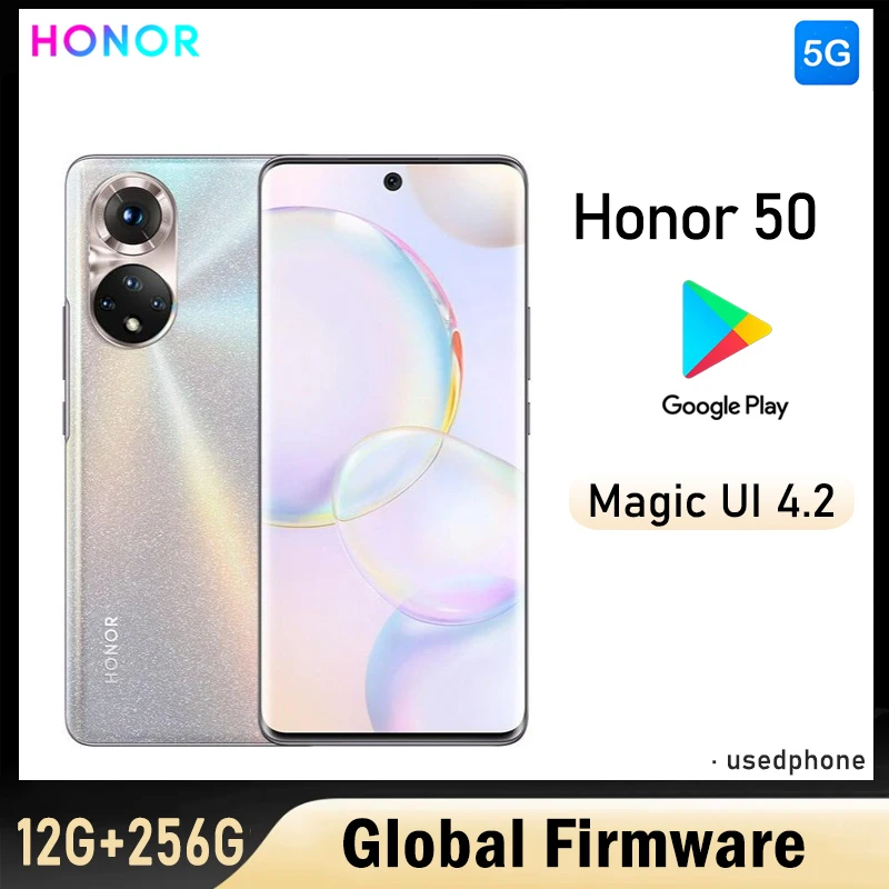HONOR 50 5G Smartphone Global Firmware 6.57-Inch 4300mAh Rear Camera 108MP RAM 12GB ROM 256GB Used Phone