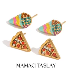 MamacitaSlay Sweet colorful enamel sandwich pizza ice cream sparkling Women's earrings gold plated Jewelry Woman accesories
