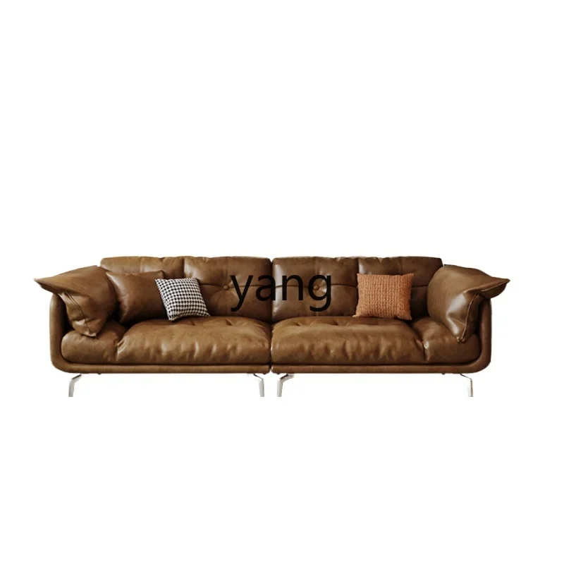 L'm light luxury leather sofa down living room straight three-person brown sofa