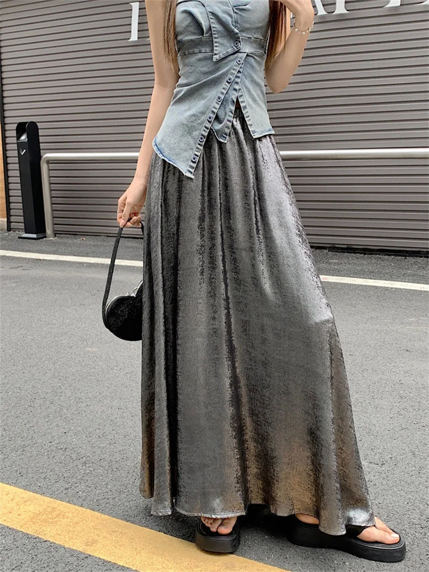 

Alien Kitty Autumn Maxi Skirts Women Chic Casual Solid High Waist Loose 2023 Vintage All Match Fashion Streetwear Elegant