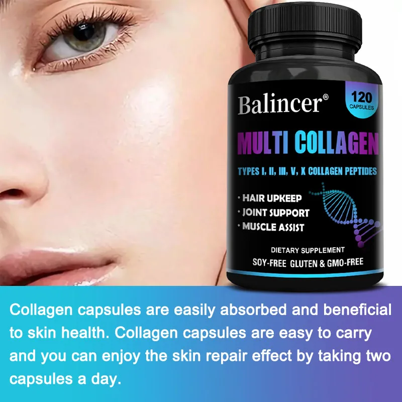 

Multi-Collagen Peptides Capsules with Biotin & Keratin, Anti-Aging Whitening Skin, Hair, Nail, Bones, Joint Health Support