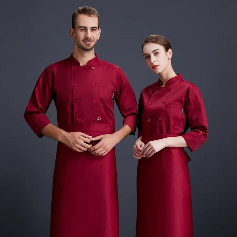 C665 Chef Uniform Long-sleeve Hotel Clothes Hotel Waiter Work Uniform Kitchen Work Jacket Waiter Coat Plus Size  Chef Coat