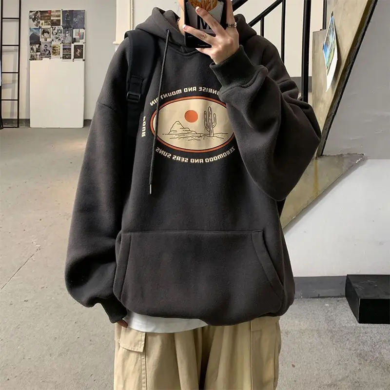 Men's Autumn Loose Fit Hoodie Streetwear Casual Long Sleeve Couple Tops Fashion Oversized Sweatshirt Jacket