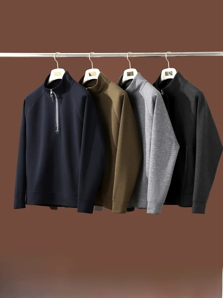 

Мужская шерстяная шелковая куртка на молнии, ветрозащитная, теплая, повседневная, с длинным рукавом, однотонная, с воротником-стойкой