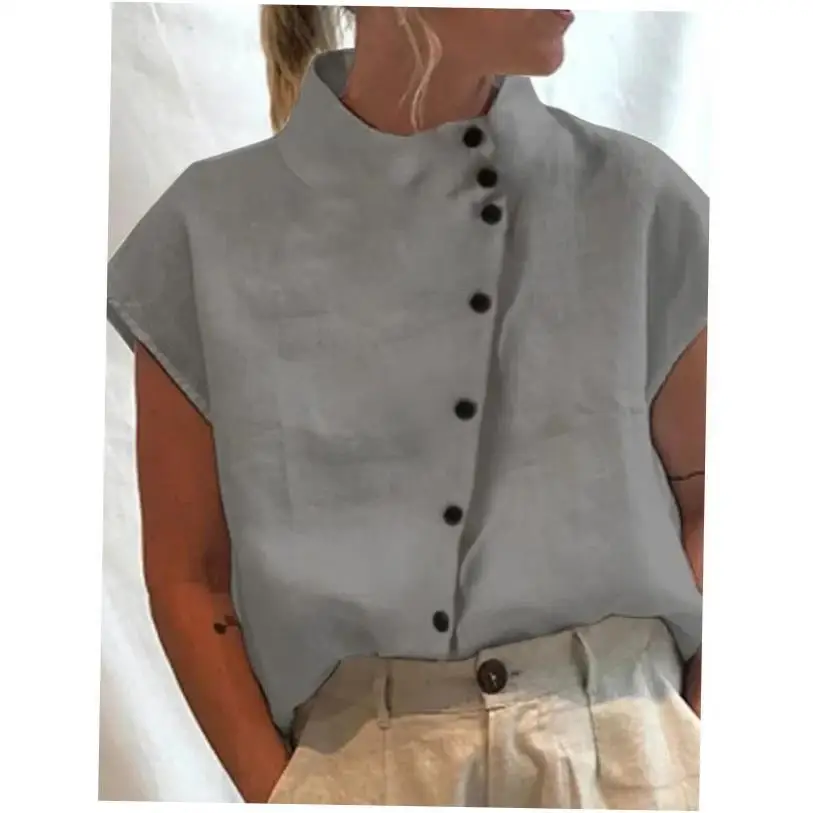 ياقة واقفة من القطن والكتان للسيدات كاجوال irt مريحة من ألياف البوليستر غير قابلة للتشوه