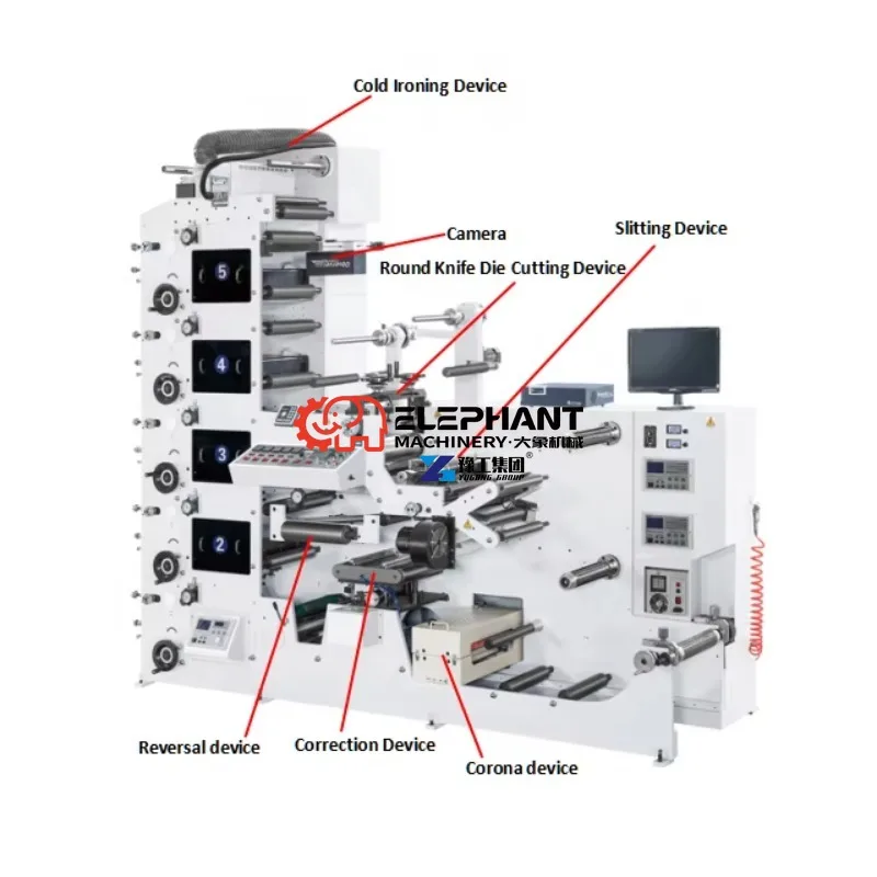 New 4 Color Flexographic Label Letterpress Printing Machine Stack Structure with Die Cutting Function for Sticker Label Making