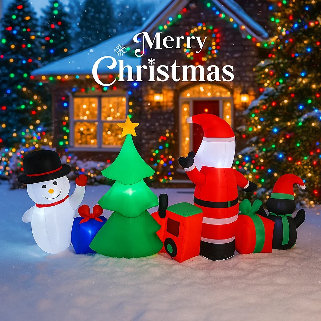 10.17FT لعبة قابلة للنفخ سانتا ثلج البطريق شجرة مجموعة عيد الميلاد ديكور ديكورات للباحة LED لوازم خارجية زينة عيد الميلاد #4