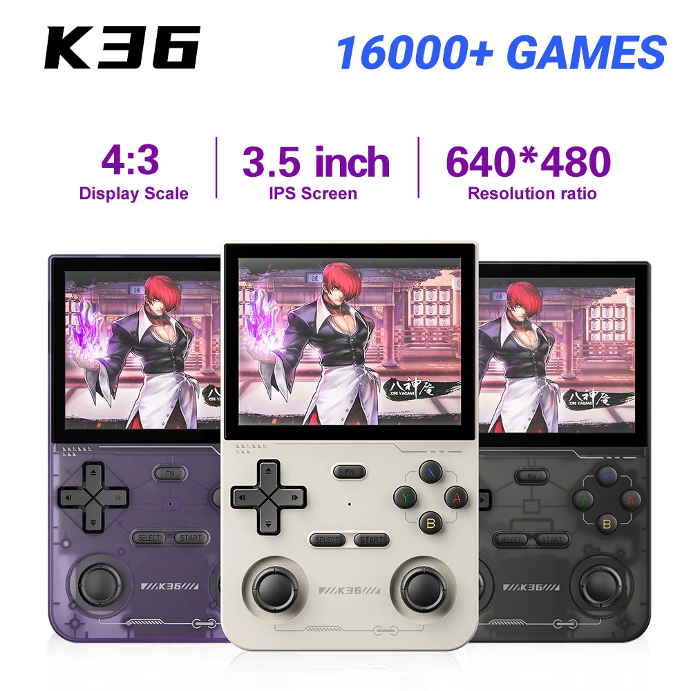 

K36 Retro Handheld Video Game Console 16000 Games Emulator for PS1/PSP/DC/N64/SS 500nit 3.5 Inch IPS Screen