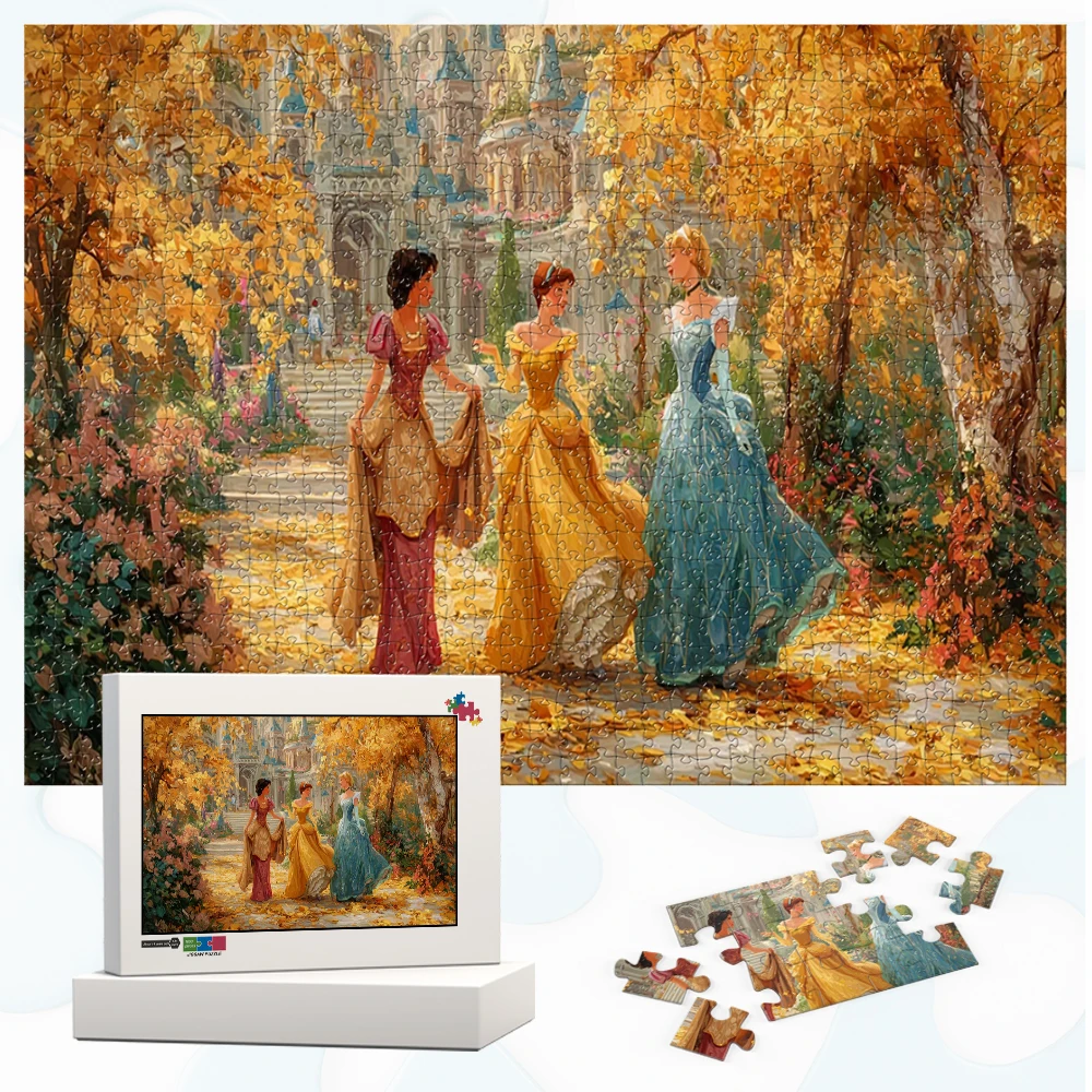 

Disney Princesses Wooden Jigsaw Puzzle Beautiful Autumn Morning Jigsaw Puzzles Disney Royal Garden Cartoon Puzzle Game Toys Gift