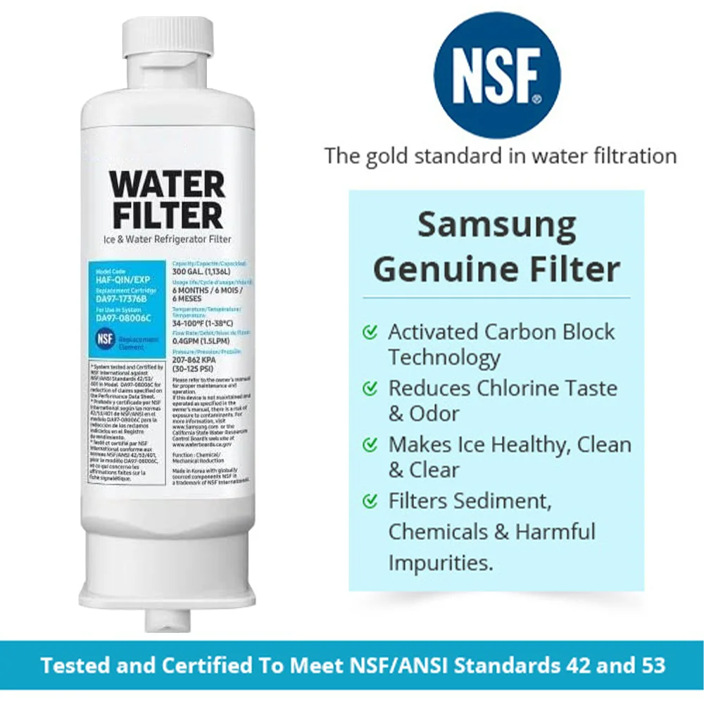 DA97-17376B Refrigerator Water Filter For Samsung HAF-QIN/EXP, HAF-QIN, DA97-08006C, RF28R7351SG, RF23M8070SR,WS645A