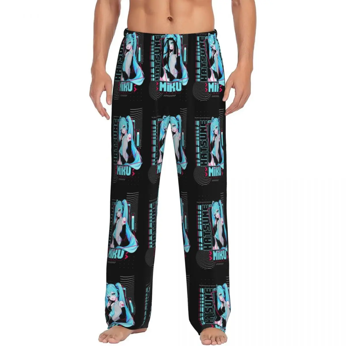 

Custom Hatsuned Mikues Cartoon Pajama Pants Sleepwear Men Elastic Waistband Voice Anime Sleep Lounge Bottoms with Pockets