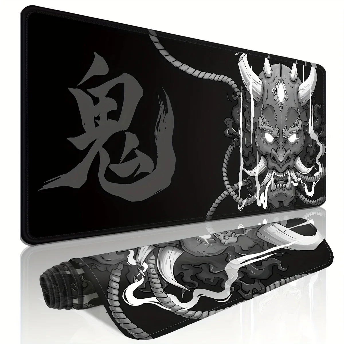 Oni Demon Japanese Kanji Extended Gaming Mouse Pad Durable Rubber Non-Slip Desk Mat Keyboard Cover