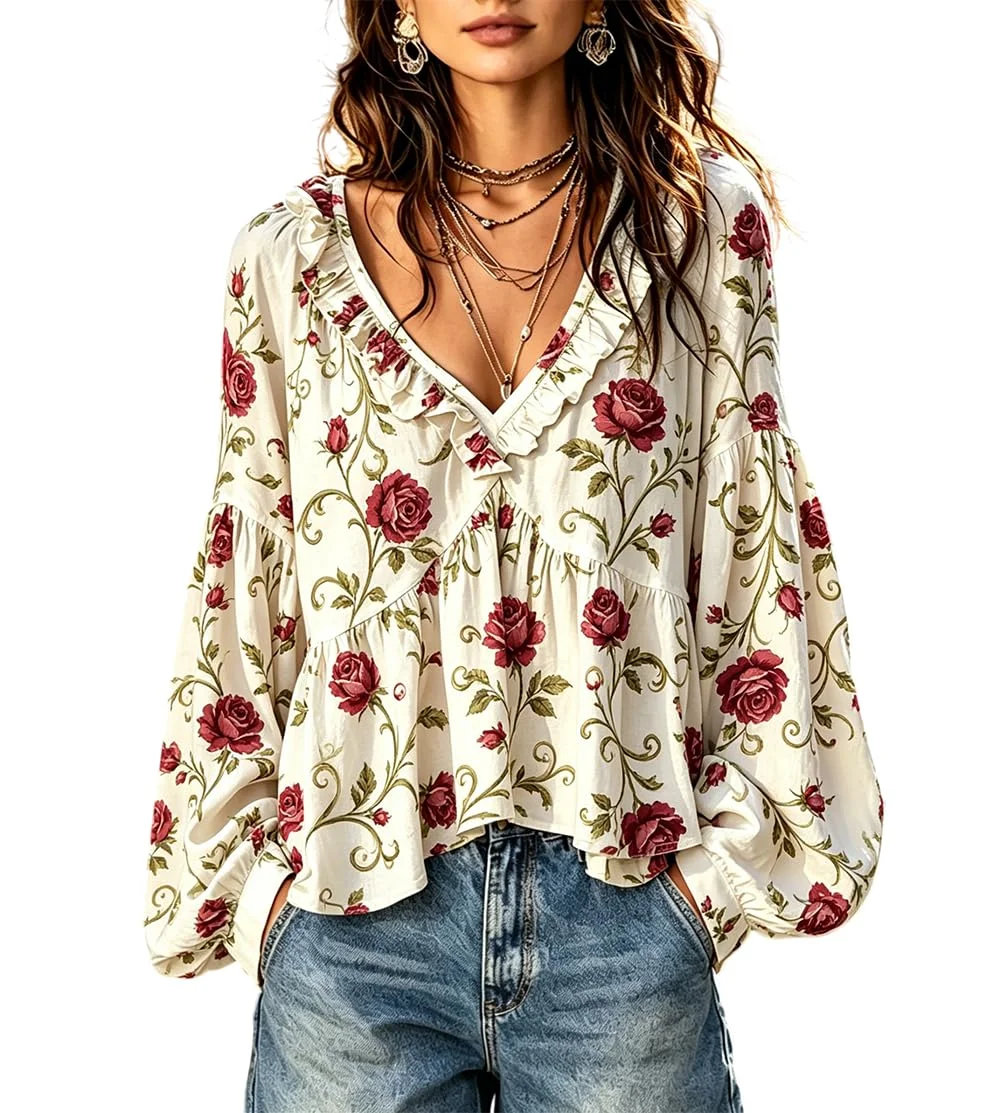 Blusa de outono com decote em V, camisa de manga comprida para mulher, blusa de primavera, peça casual, elegante, moderna, para usar no dia a dia e em