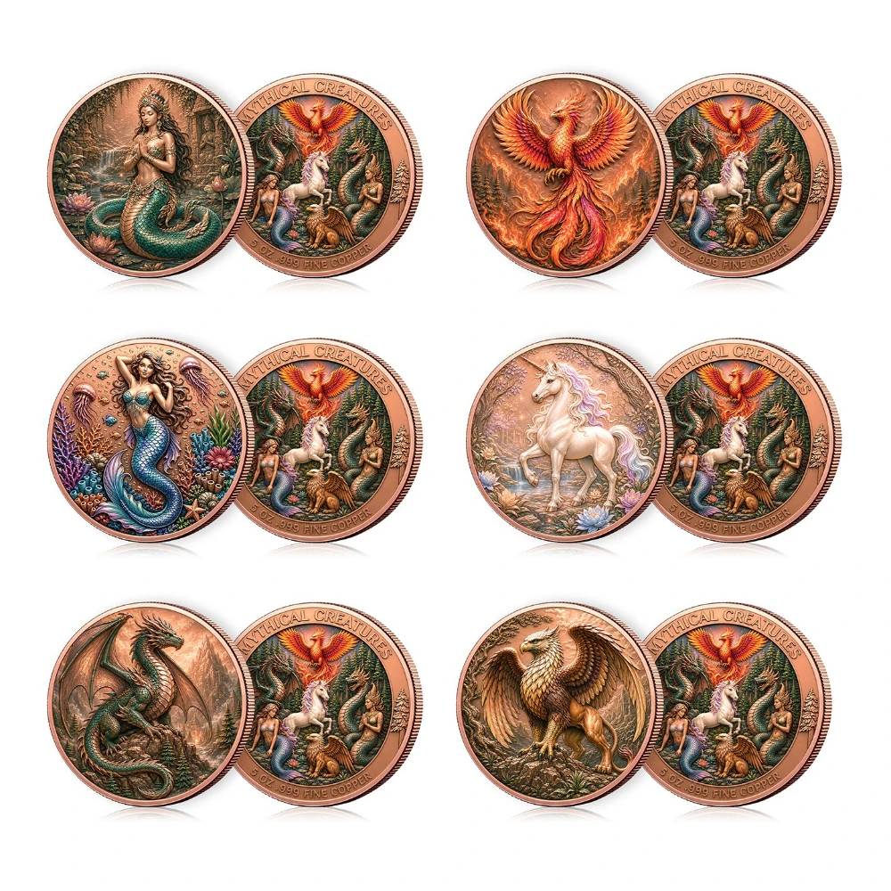 6 Designs Mythical Creatures 5 Oz Fine Copper Commemorative Coin High Relief Metal Medal Beast Collectible Souvenir Decor Gift