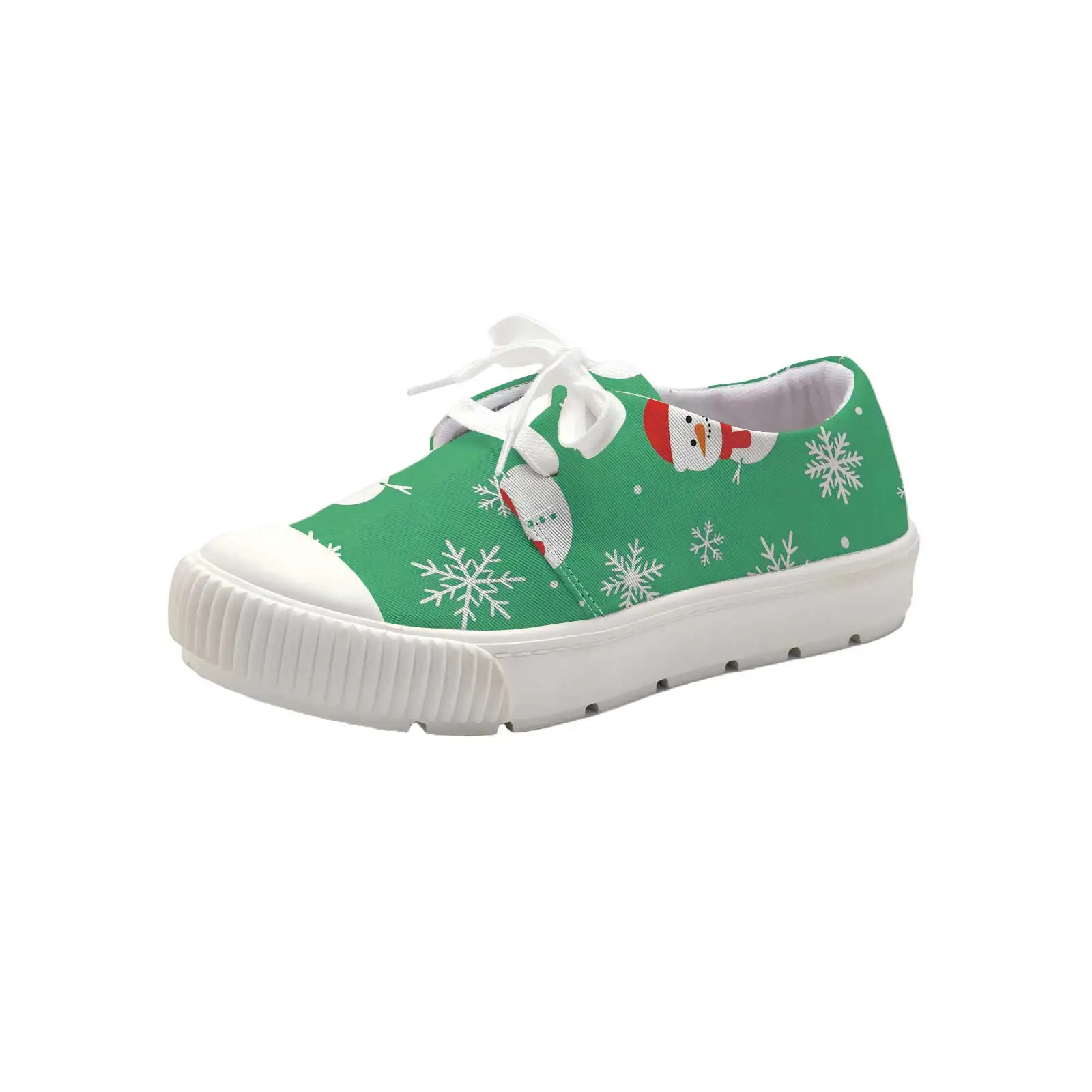 Women Christmas Snowman Print Lace Up Sneakers Wide Round Toe Flat Shoes For Daily Commute Walking Holiday - view 6