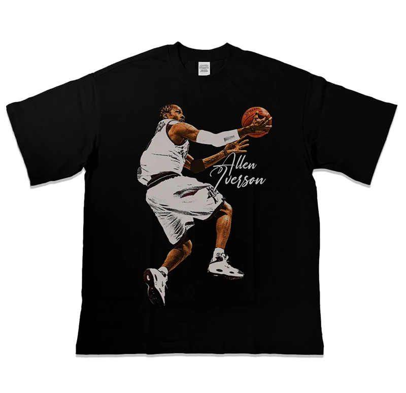 Summer Basketball Star Allen Iverson American Short Sleeves T-shirt Round Neck Loose Cotton Basketball Short Sleeve Streetwear
