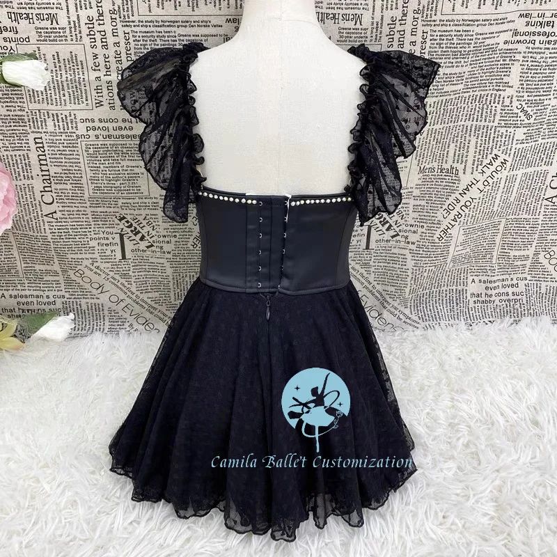 High-end novo personalizado preto carmen dança espanhola don quixote ballet competição desempenho saia adulto e crianças