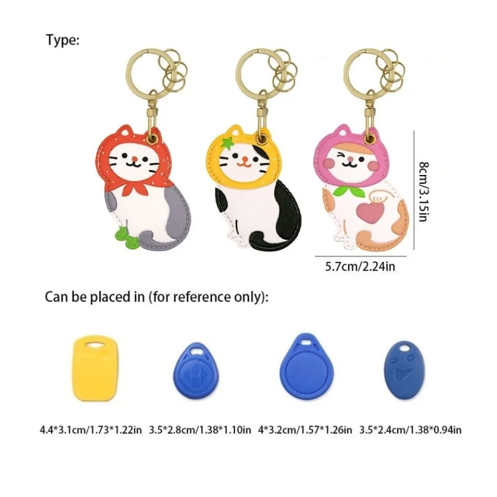 New Cartoon Cat Access Card Holder with Keychain Small Card Pendant Portable PU Leather Key Pouch