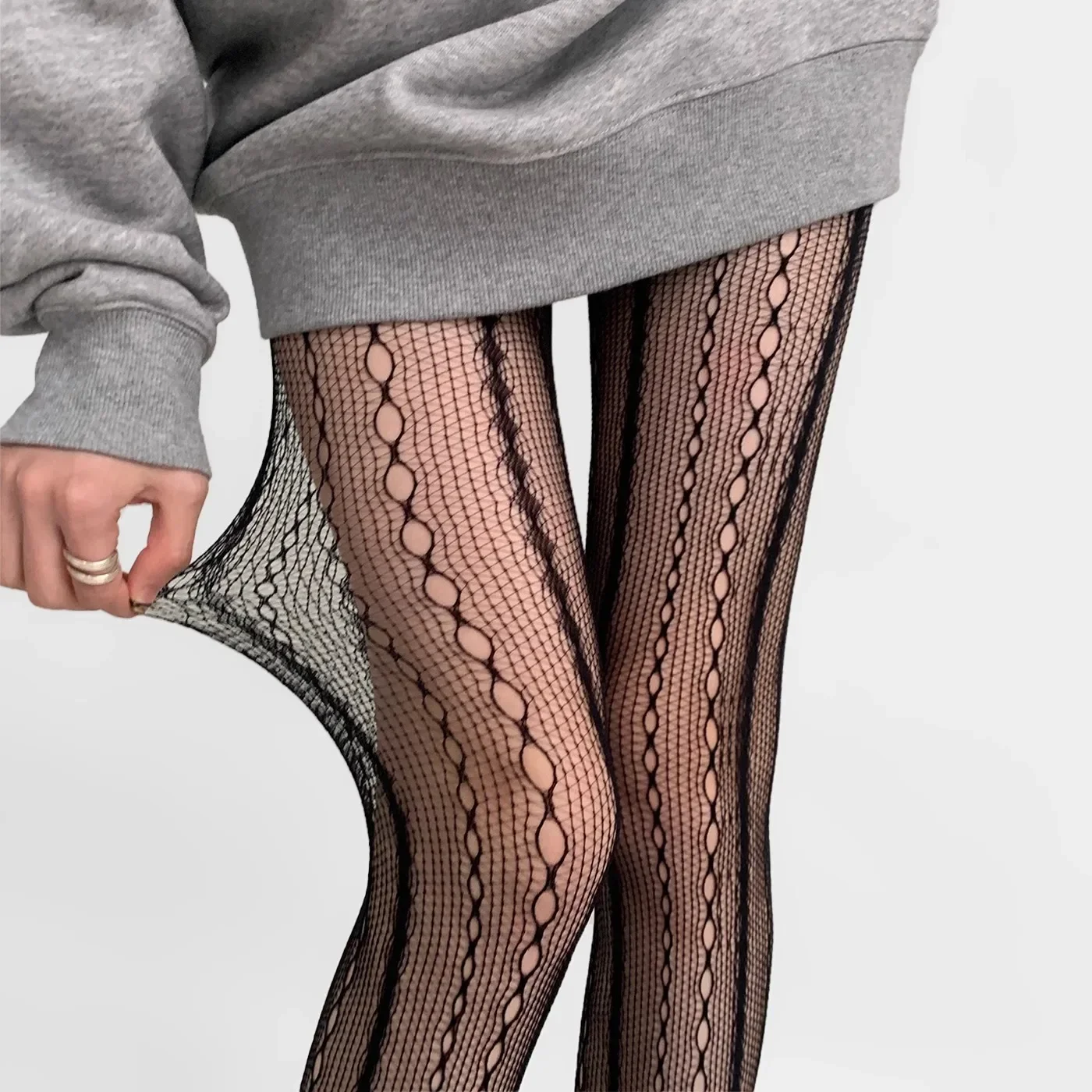 Women Sexy Lace Fishnet Pantyhose Lolita Style Hollow Out Design Red Silk Stockings JK High Waist Striped Tights Christmas Gifts