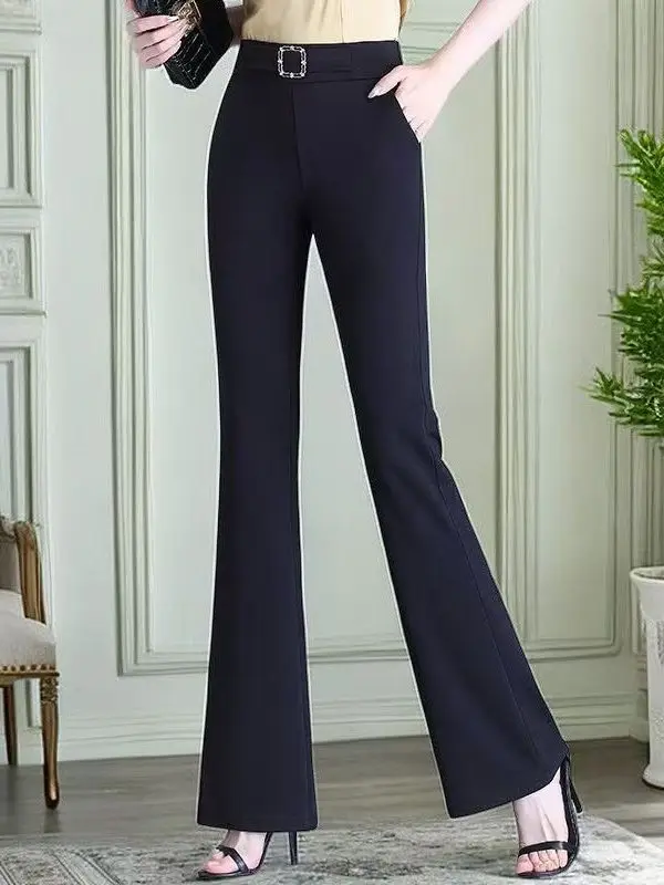 ارتفاع الخصر بنطال ذو قصة أرجل واسعة المرأة الشارع Sle ربيع الخريف التخسيس حجم كبير قطع مستقيمة ثنى تخفيف Faion السيدات #1